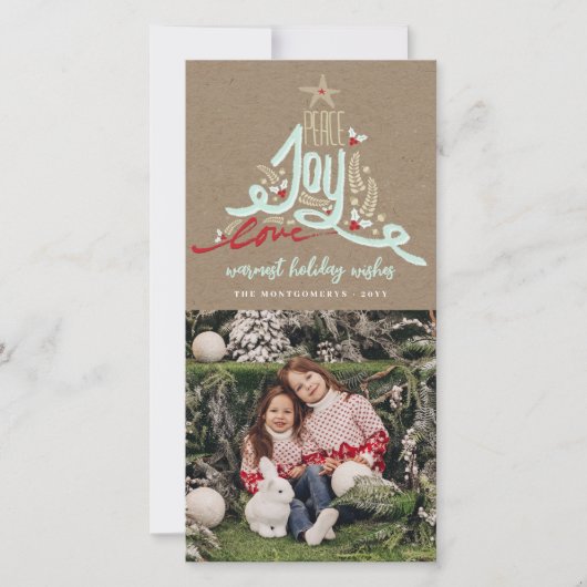 青い手で描かれた平和ジョイ愛クラフト写真素朴 シーズンカード (正面)