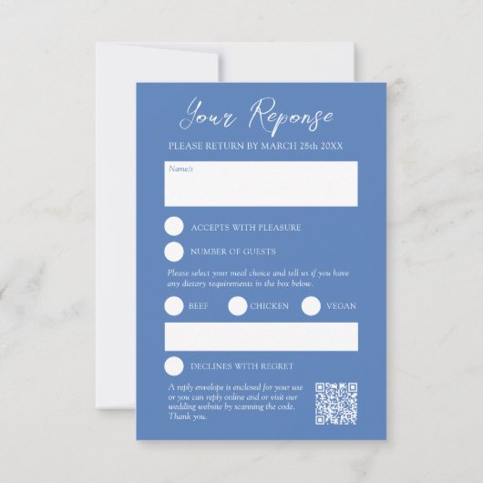 青い手のワイルドフラワーの水色RSVP 結婚's 出欠カード (裏面)