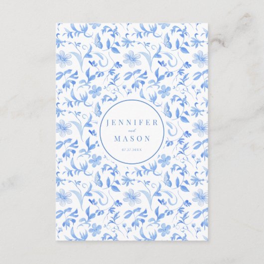 青い手の色彩の鮮やかフローラ結婚の詳細カード エンクロージャーカード (裏面)