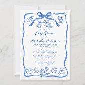 青い手を描いた男の子お洒落の赤ちゃんシャワー 招待状 (正面)