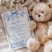 青い手を描いた男の子お洒落の赤ちゃんシャワー 招待状