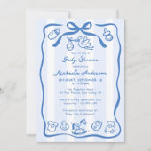 青い手を描いた男の子お洒落の赤ちゃんシャワー 招待状 (正面)