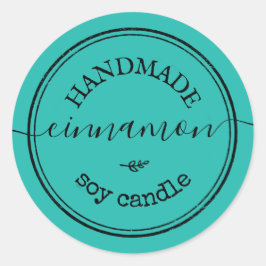 青い手作りのスクリプト黒枠製品ラベル ラウンドシール