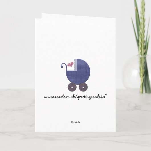 青い手押車の芸術のお祝いの新生児の男の子 カード (裏面)