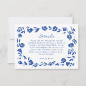 青い手描きお洒落の花結婚の詳細 出欠カード (正面)