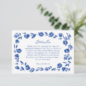 青い手描きお洒落の花結婚の詳細 出欠カード (スタンド正面)