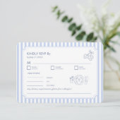青い手描きのフランス風ドゥードル メニュー RSVP (スタンド正面)