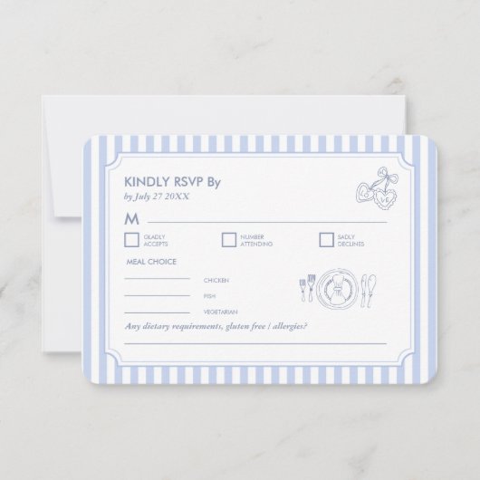 青い手描きのフランス風ドゥードル メニュー RSVP (正面)