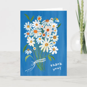 青い手描きのマーガレット花束 ゴウチェ絵の具の花 サンキューカード