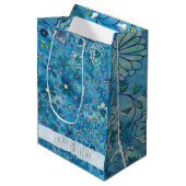 青い手描きの花の水彩画パターン ミディアムペーパーバッグ (正面アングル)