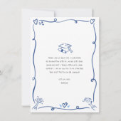 青い手描きの落書きの写真　卒業　白　レトロ サンキューカード (裏面)