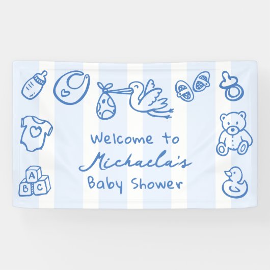 青い手描きの落書きベイビーシャワーのお祝い 横断幕 (横)