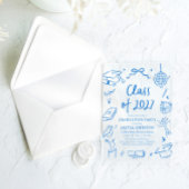 青い手描きの2027年卒業パーティー アクリル招待状