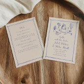 青い手描きドードル飲食結婚品 招待状