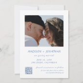 青い手描き沿岸結婚式の日付を保存 招待状 (裏面)