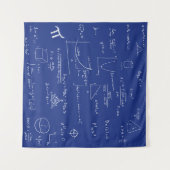 青い手書きの数学の公式と方程式 タペストリー (正面(横))