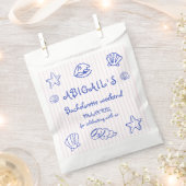 青い手書きの落書き貝殻のバチェロレッテ フェイバーバッグ (クリップ留めされた状態)