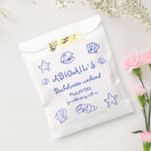 青い手書きの落書き貝殻のバチェロレッテ フェイバーバッグ (封をした状態)