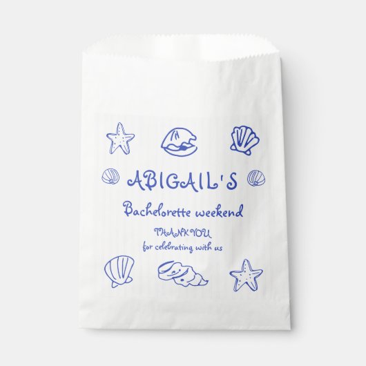 青い手書きの落書き貝殻のバチェロレッテ フェイバーバッグ (正面)