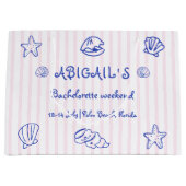 青い手書きの落書き貝殻のバチェロレッテ ラージペーパーバッグ (正面)