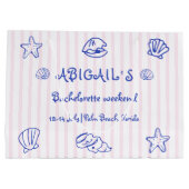 青い手書きの落書き貝殻のバチェロレッテ ラージペーパーバッグ (裏面)