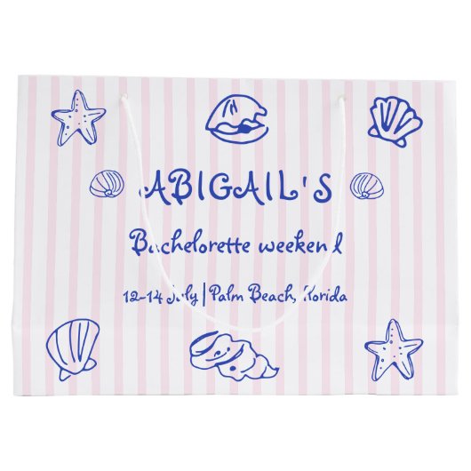 青い手書きの落書き貝殻のバチェロレッテ ラージペーパーバッグ (裏面)