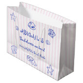 青い手書きの落書き貝殻のバチェロレッテ ラージペーパーバッグ (正面アングル)