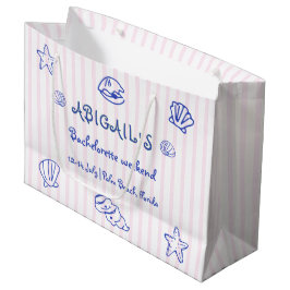 青い手書きの落書き貝殻のバチェロレッテ ラージペーパーバッグ