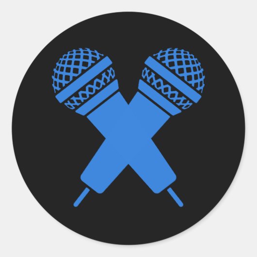 青い手書きマイク二重二重 ラウンドシール (正面)