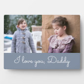 青い手書き文字の"I Love You Daddy" 2枚の写真コラージュ フォトプラーク (正面)