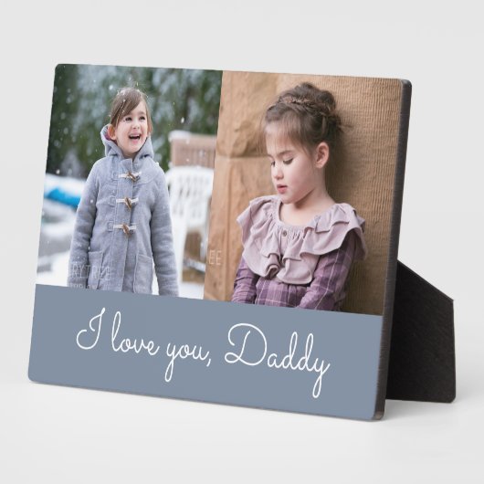 青い手書き文字の"I Love You Daddy" 2枚の写真コラージュ フォトプラーク (側面)