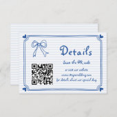 青い手書き文字ストライプ書き結婚の囲い エンクロージャーカード (正面/裏面)