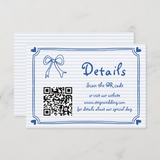 青い手書き文字ストライプ書き結婚の囲い エンクロージャーカード (正面/裏面)