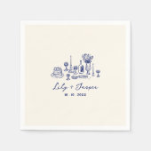 青い手書き結婚の スタンダードカクテルナプキン (正面)