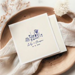 青い手書き結婚の スタンダードカクテルナプキン