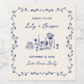 青い手書き結婚の ワインラベル (シングルラベル)