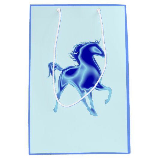 青い抱き枕と馬 – カスタマイズ可能 ミディアムペーパーバッグ (正面)