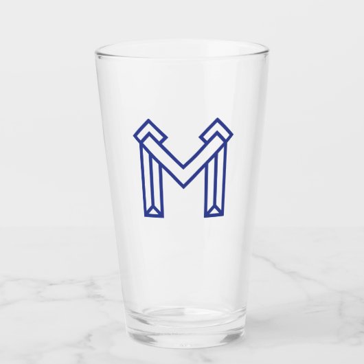 青い抽象幾何学模様のM タンブラーグラス (正面)