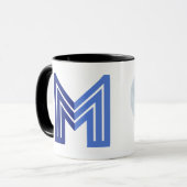 青い抽象幾何学模様のM マグカップ (正面左)