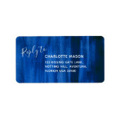 青い抽象的なアートの結婚式の返信住所ラベル ラベル (正面)