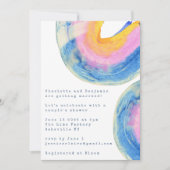 青い抽象的な水彩の渦巻き カップルシャワー 招待状 (正面)