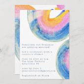 青い抽象的な水彩の渦巻き カップルシャワー 招待状 (正面/裏面)