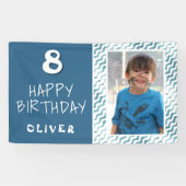 青い抽象的な波の少年写真 お誕生日おめでとう 横断幕 (横)