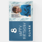 青い抽象的な波の少年写真 お誕生日おめでとう 横断幕 (縦)