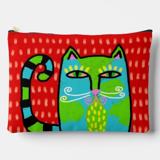 青い抽象的な猫のデジタル絵画 アクセサリーポーチ (正面)