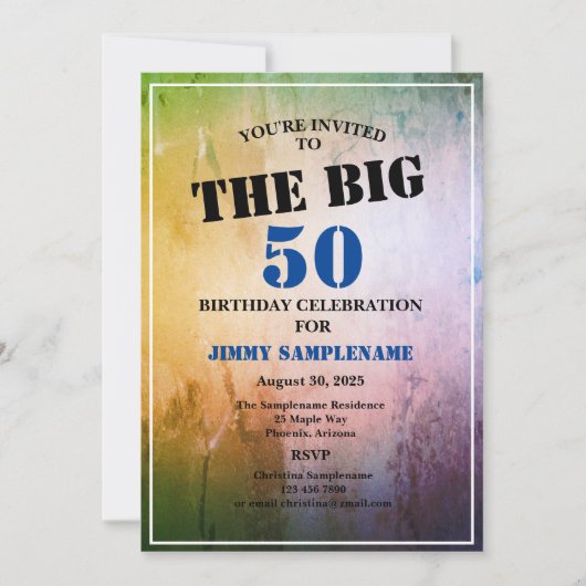 青い抽象的な男の大きな誕生日を祝う 招待状 (正面)