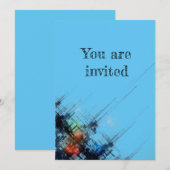 青い抽象的な絵画のアート 招待状 (正面/裏面)