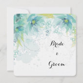 青い抽象的な花の結婚式 招待状 (裏面)