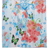 青い抽象芸術とサケの花を混ぜる シャワーカーテン (正面)