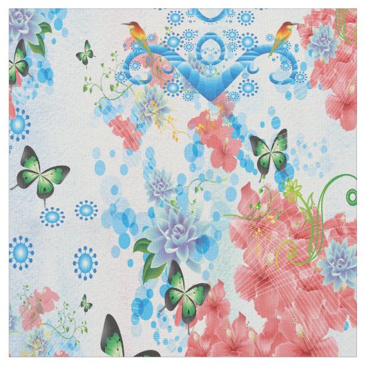 青い抽象芸術とサケ色の花を混ぜる ファブリック (クローズアップ)